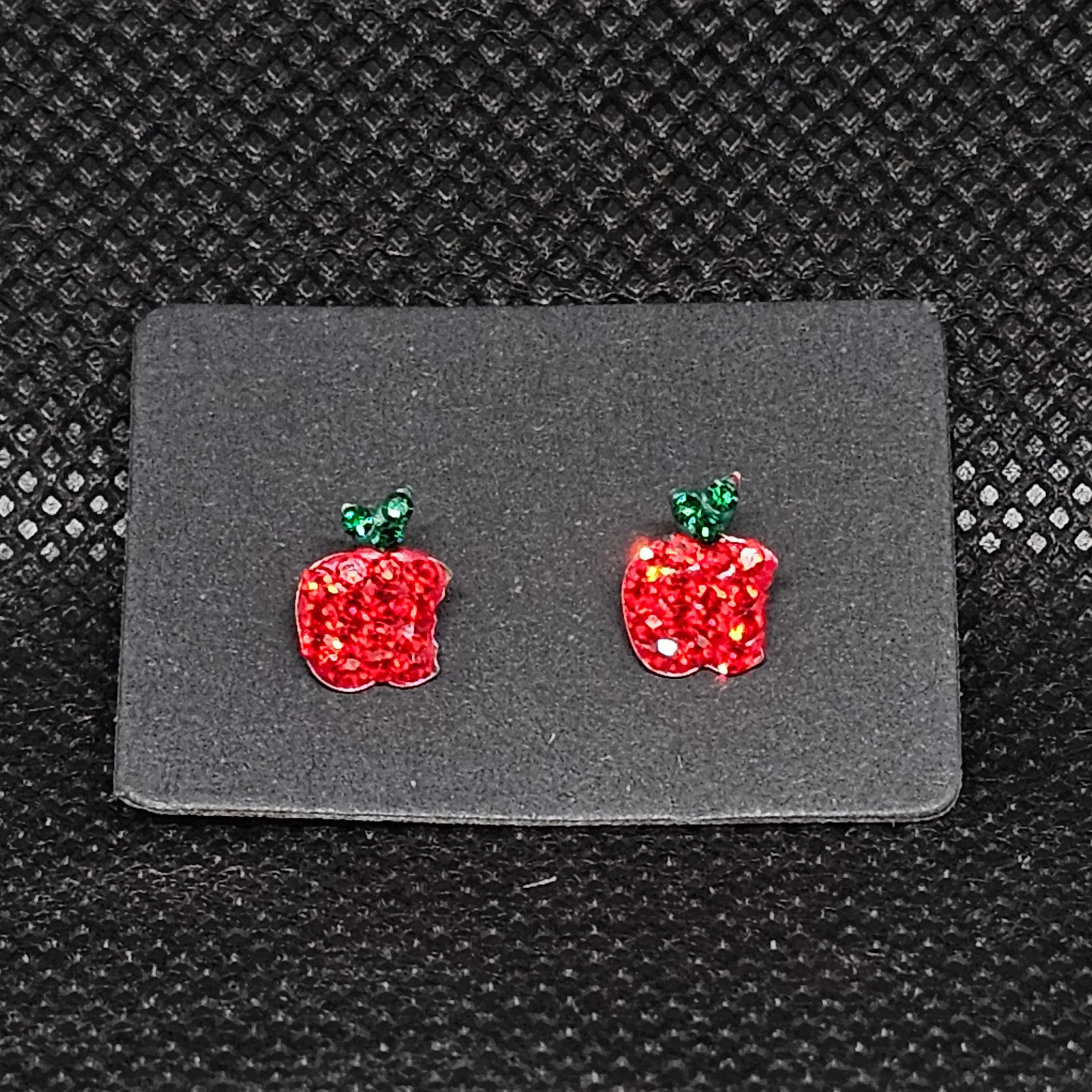 Apple CZ Stud Earrings – ¼” Cute Fruit Design with Screwball Backs