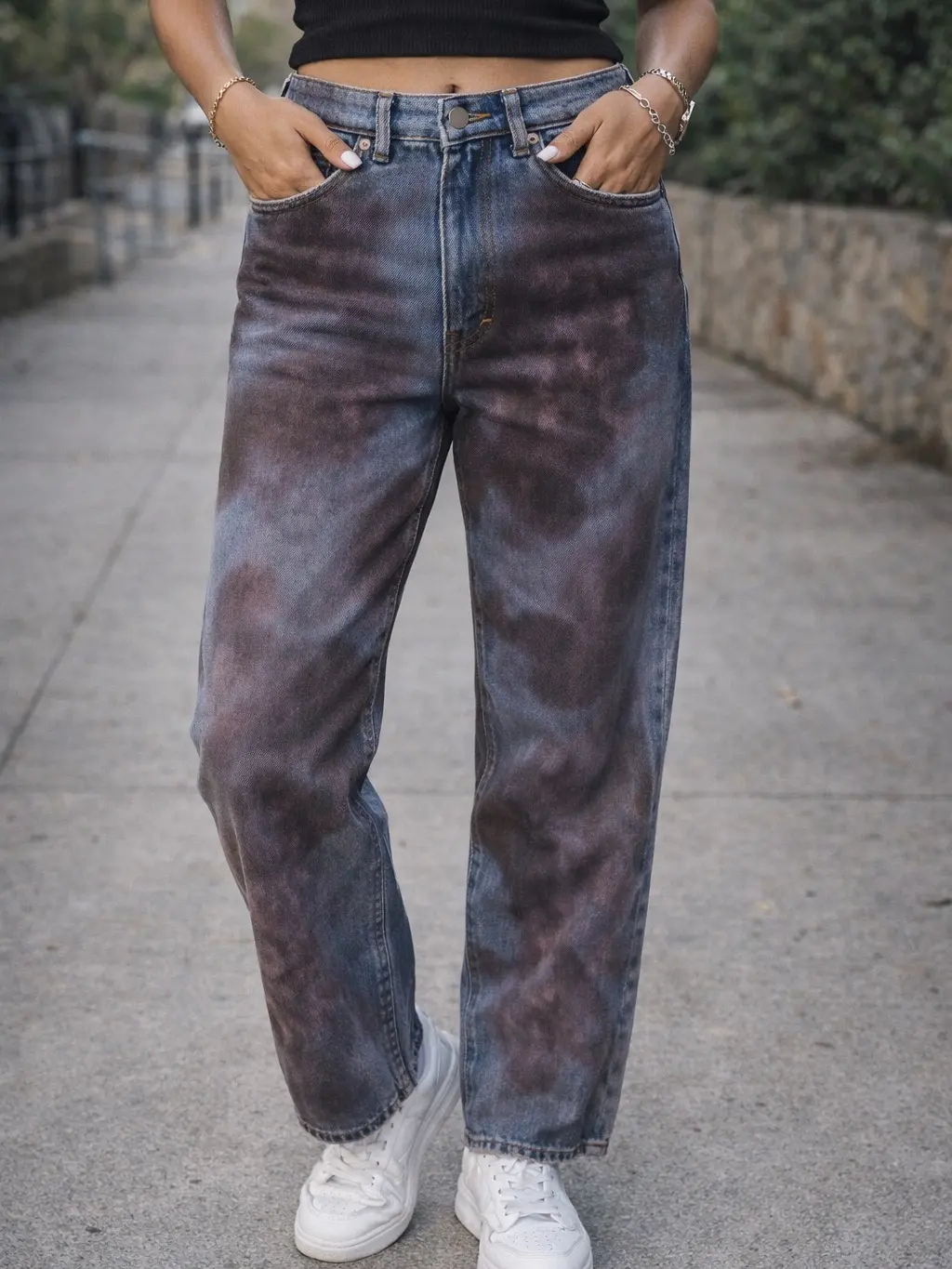 Slow Brew Denim Coffee-Dyed Jeans for Women Vintage Tie Dye Plain All Seasons Mid Waist Hand Dyed Unique Wash