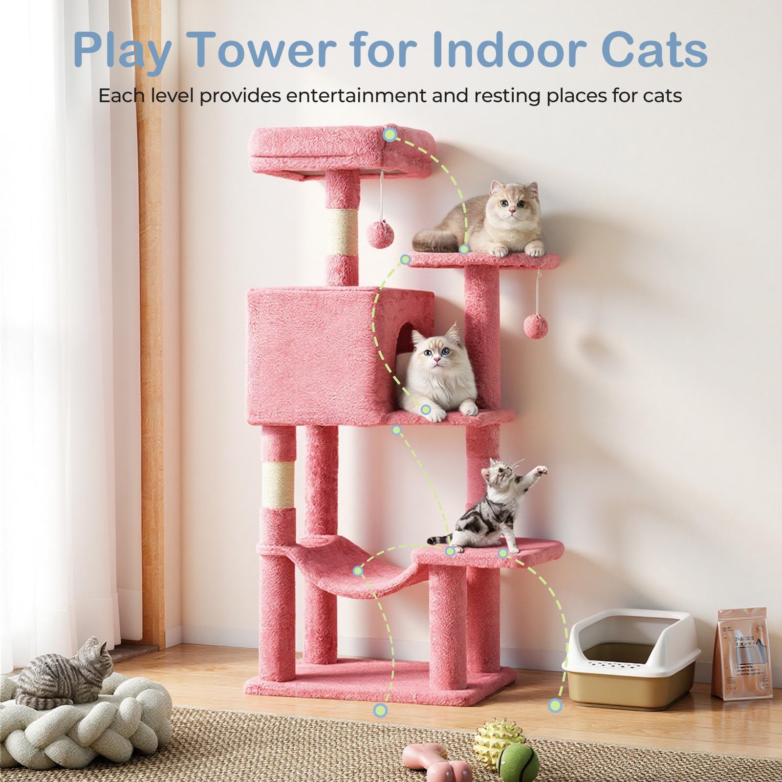 44" Cat Tower for Multiple Cats Multi-Level Condo with Platforms Hammock Sisal Posts 44 LBS Capacity Stylish Neutral Design Perfect for Apartment