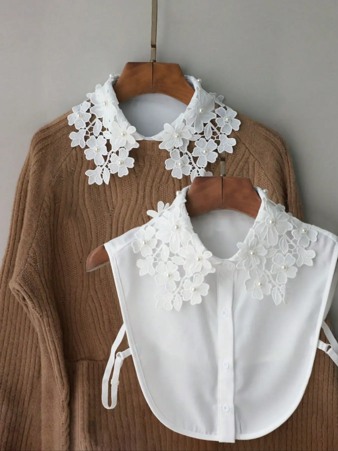 Women's Elegant & Lace Embroidered Detachable Collar, Floral Pattern, Beaded Decor, Versatile Accessory for Winter, Embroidery, Chic