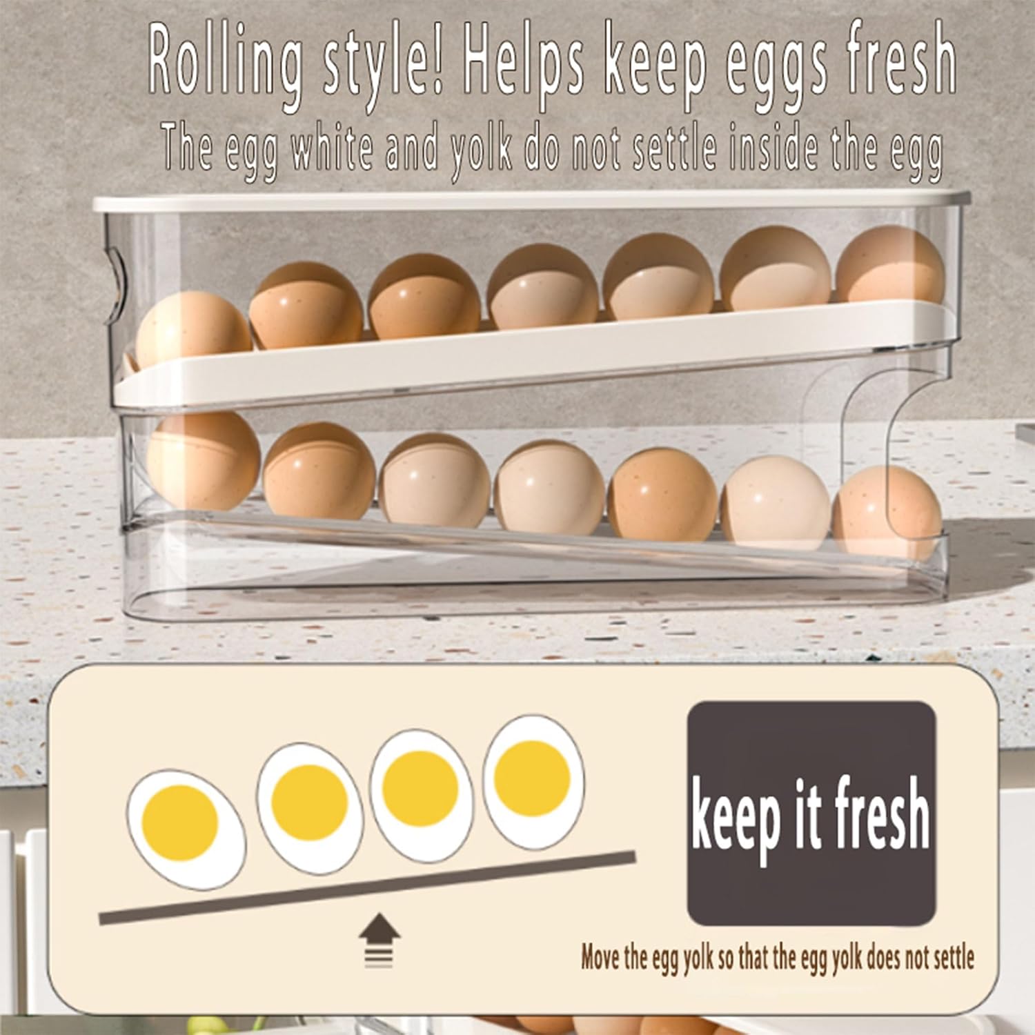 Auto Rolling Fridge Egg Organizer, Space Saving Eggs Dispenser for Refrigerator Storager, Home Egg Holder