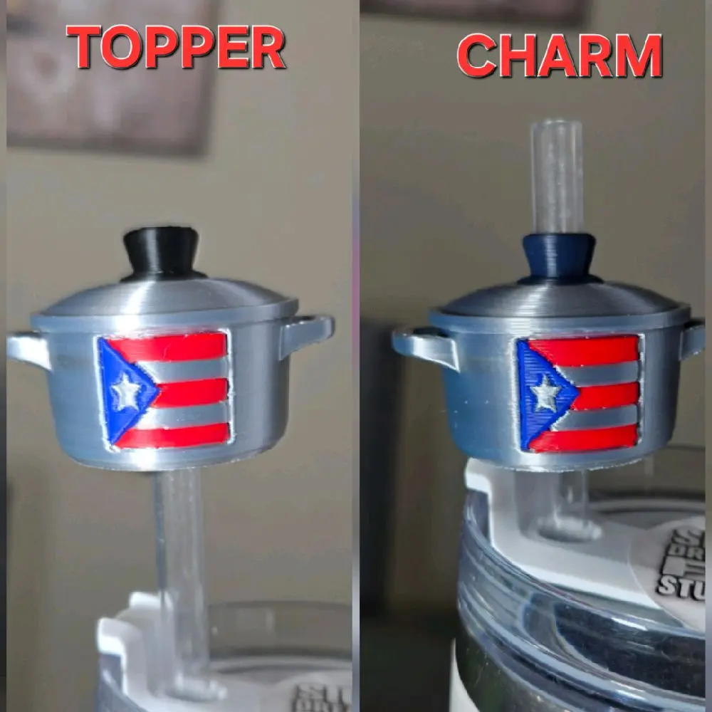 Puerto Rico Flag Caldero Straw Cover Topper Or Charm | 3D Printed | Boricua Pride Gift, Puerto Rican Kitchen Party Favor for Tumblers (Tumbler Not Included)