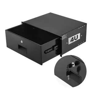 4U Rack Mount Sliding Drawer With Lock, 50 Lbs Load Capacity, Lockable Server Cabinet Enclosure For 19-Inch Network Equipment, AV Rack Or Cabinet, Cable Management Holes, Quiet Smooth Rail System, Heavy Duty Steel Construction