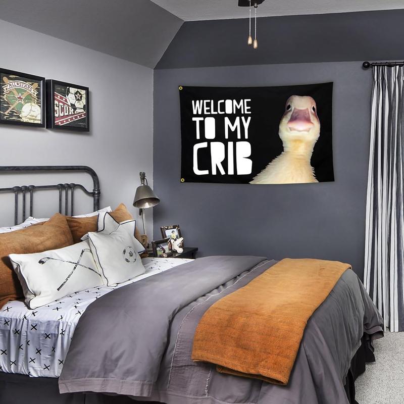 Welcome to My Crib Duck Flag Funny Tapestry Flags for Bedroom Room Guys College Dorm Cool Meme Wall Flags Posters Banners for Room Decor    In 60X40 In