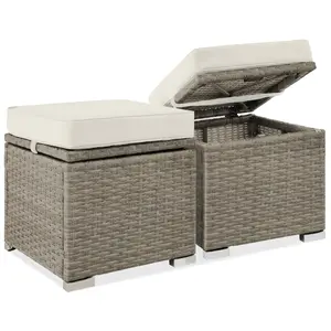 Best Choice Products Set of 2 Wicker Ottomans, Multipurpose Furniture w/ Removable Cushions, Steel Frame