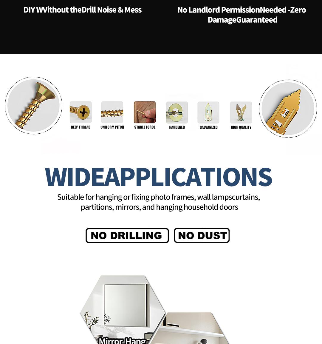 SOPAMI 80pcs Heavy Duty Self-Drilling Wall Anchor Kit No Drill Needed with Hooks & Brackets for Home Office Use Secure Stable Setup