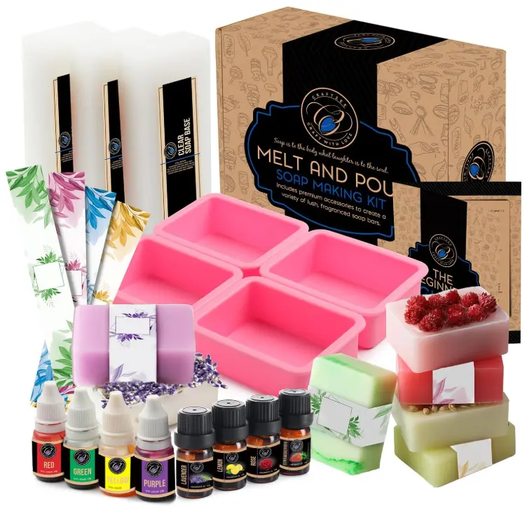 Soap Making Kit - Soap Making Supplies with Shea Butter Soap Base, Silicone Loaf Soap Molds, Soap Cutters, Fragrances & More - DIY Homemade Melt & Pour Soap Craft Kits for Adults & Kids