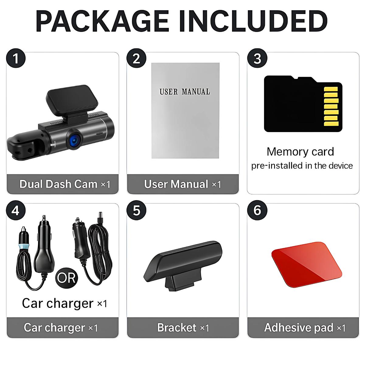 128GB Dash Cam for Cars with Night Vision 1080P Dual Lens Inside & Outside 24H Parking Monitor Motion Detection Loop Recording Car Camera with Audio HD Driving Recorder Starlight Night Vision Dual Recording Full HD Video