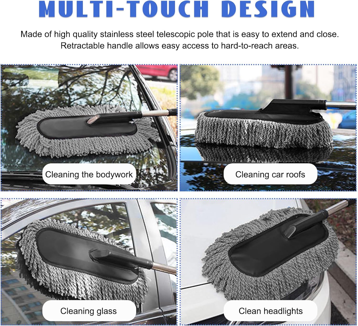 Car Duster Microfiber Duster Extendable Long Handle Microfiber Car Duster with External Scratch Free Car Interior Exterior Dusting Tools