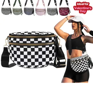 Checkered Crossbody Bum Bags for Women, Spacious Bum Bags for Women Nylon Crossbody Fanny Packs Checkered Purse Belt Wallet witn Adjustable Shoulder Strap Belt Bag
