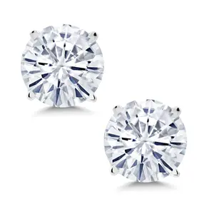 Gem Stone King 14K White Gold Round Forever Classic Moissanite Stud Earrings For Women Men (1.60 Cttw, Round 6MM)