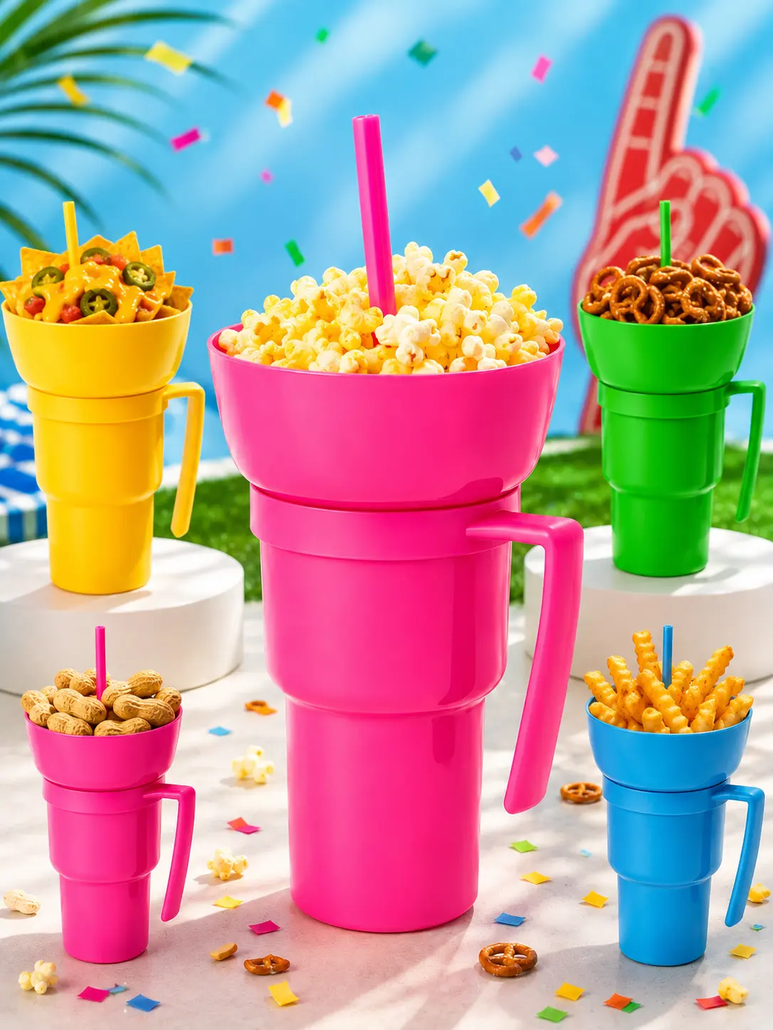 Reusable 2-in-1 Stadium Tumbler, 32 Oz Snack & Washable Drink Cup