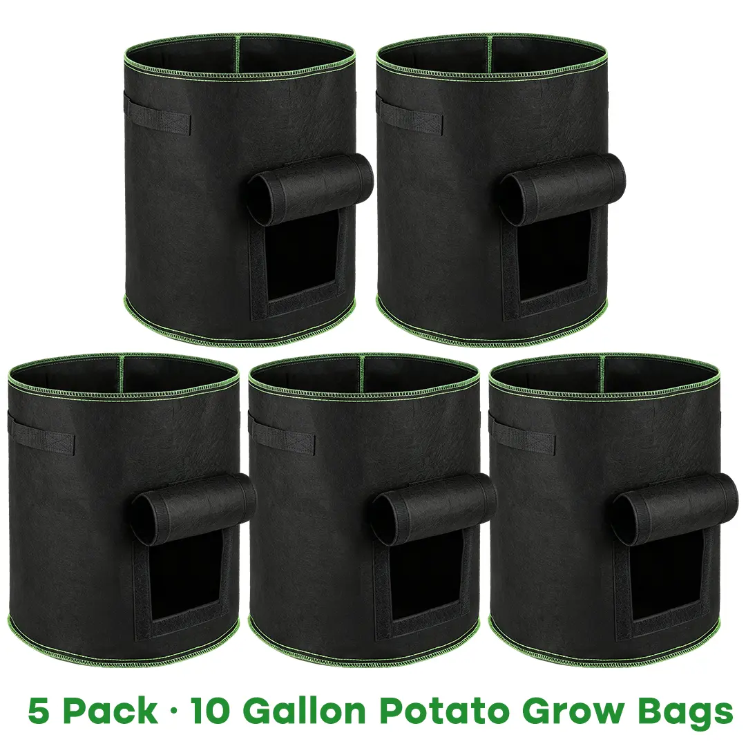 FEPITO Potato Planting Bags, 2-Pack/5-Pack 10 Gal Thick Non-Woven Breathable Planters with Harvest Window, Reinforced Handles, Reusable Heavy-Duty Folds Flat for Easy Storage (for Tomato, Carrot)
