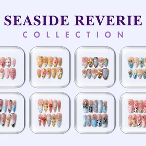 NailPhoria SEASIDE REVERIE Collection - Handmade Press-On Nails | Reusable, Salon-Quality, Long-Lasting, Glossy Design