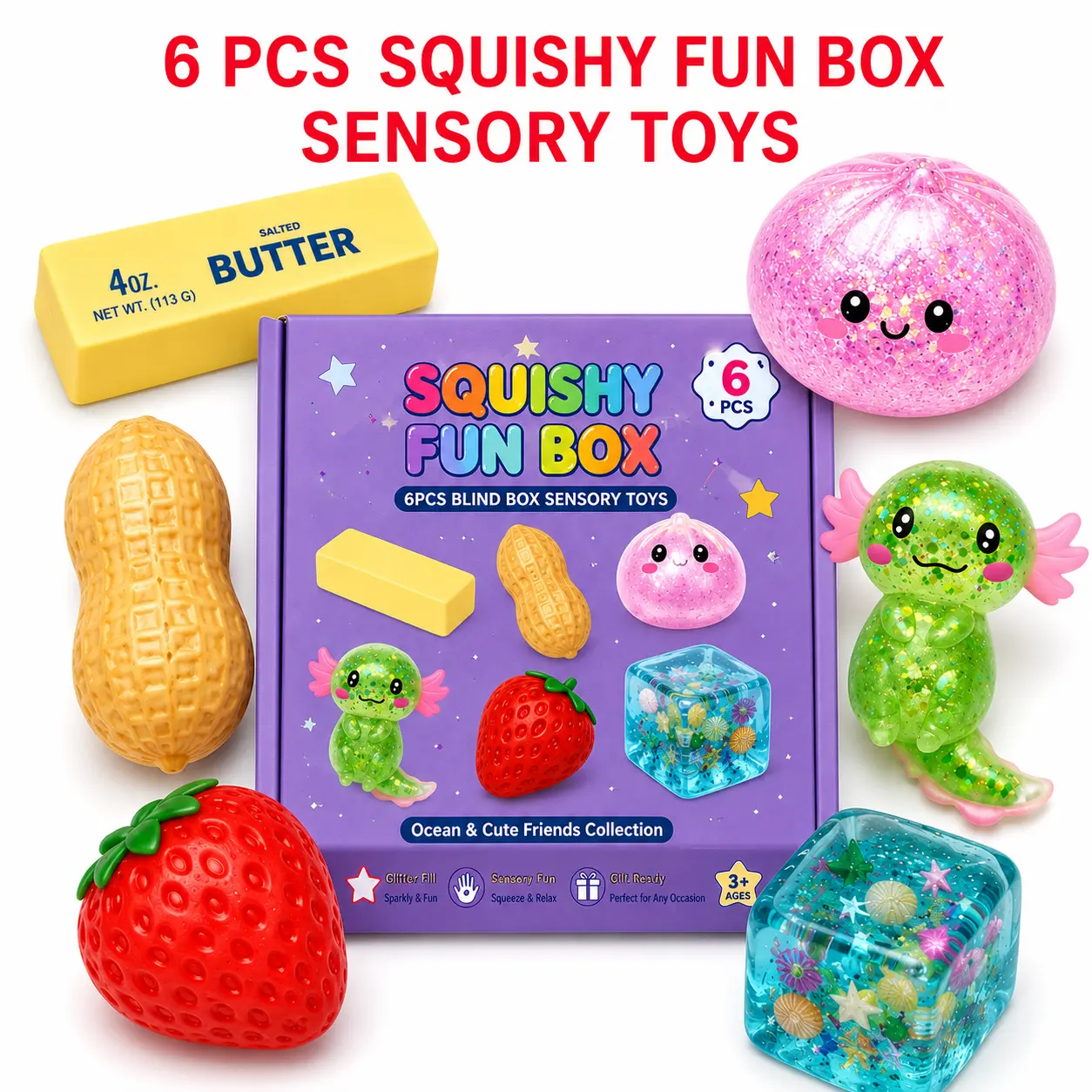 6 Pcs Maltose Squishy Stress Relief Toys, Glitter Dumpling Squeeze Sensory Toy Set, Slow Rising Soft Jelly Toy, 6 Different Styles Creative Party Fidget Gift,mid year sale
