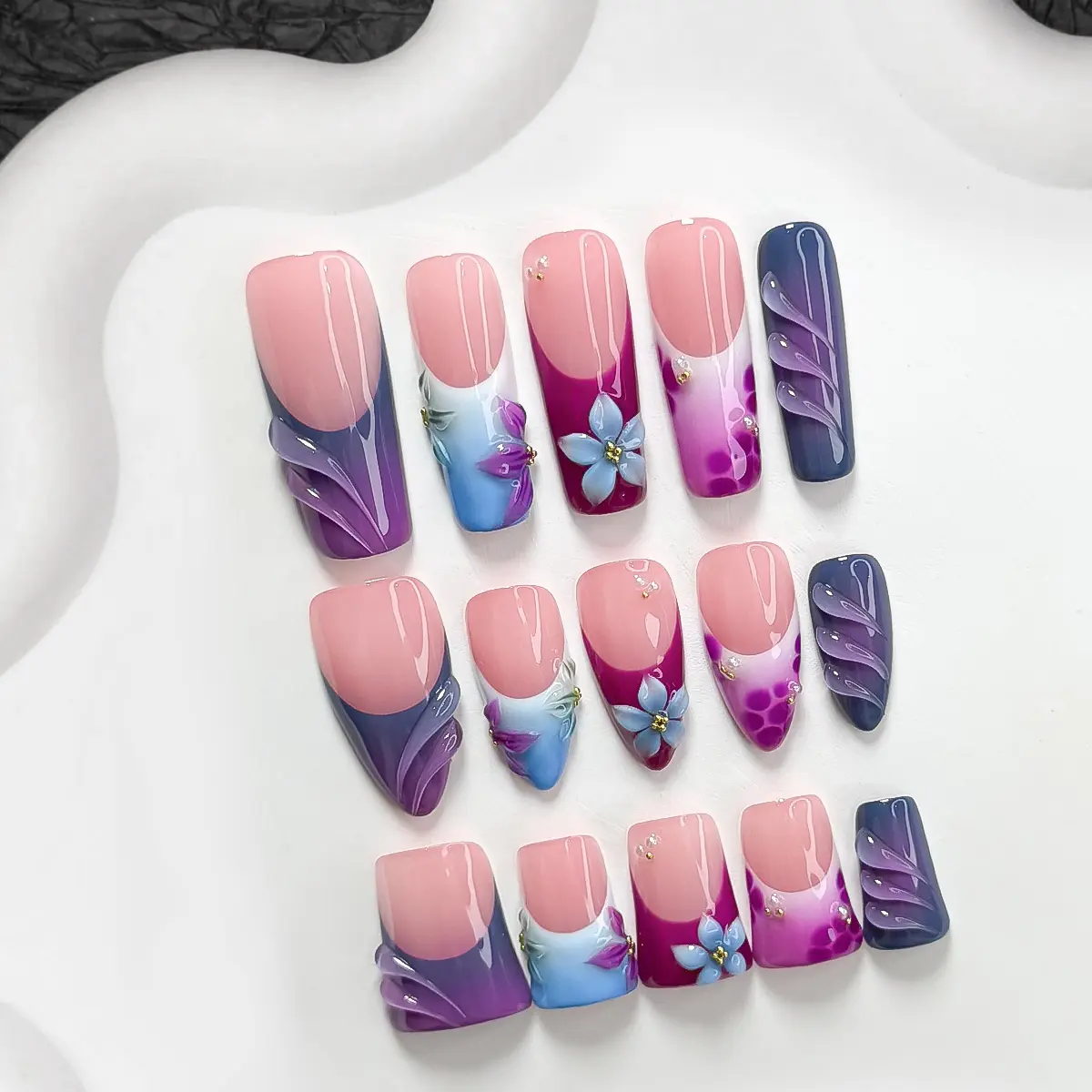 Live | CuraTique | Mystic Floral Ombre 10PCS Handmade Press On Nails REUSABLE 3D Gel Spring 2026 / Light Luxury、Lovely、Gorgeous