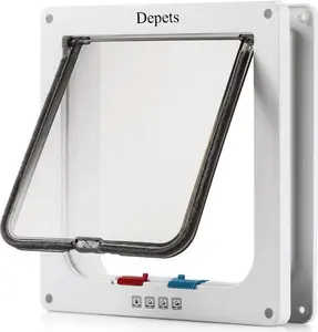 Depets Large Cat Door (Outer Size 9.9" x 9.2"), 4 Way Locking Cat Flap Door for Interior Exterior Doors, Weatherproof Pet Door for Circumference < 23"