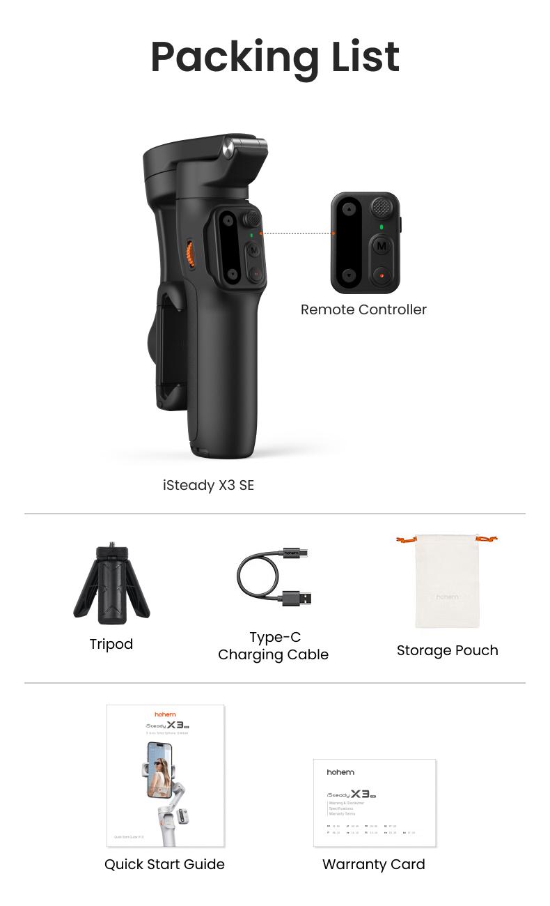 hohem iSteady X3 SE Gimbal Stabilizer for iPhone, Smartphone Foldable Gimbal with Detachable Remote Control, Portable Foldable 3-Axis Phone Gimbal for Android & iPhone17 series, Ideal for Travel Vlogging