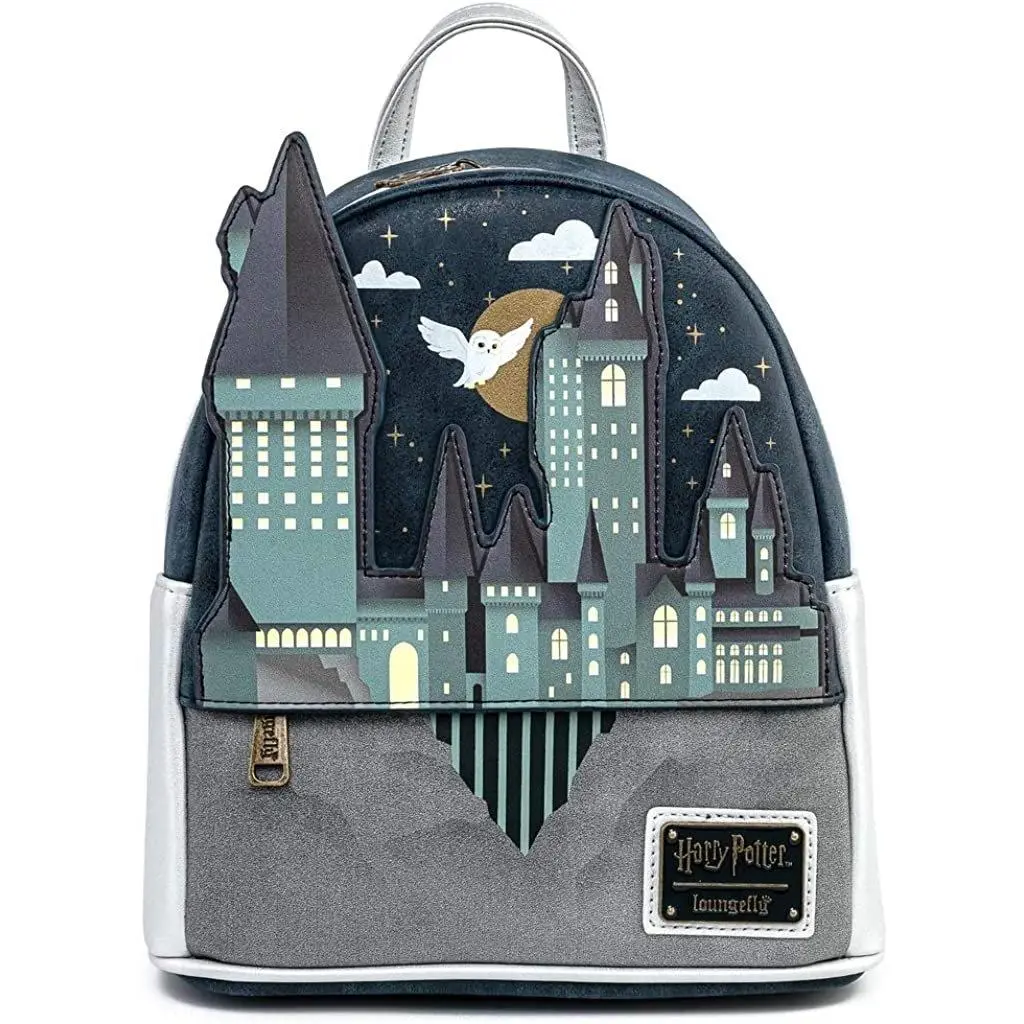 Hogwarts Castle Mini Backpack, Collectible Faux Leather Functional Bag with Metallic Gold Foil, Applique, Molded Zipper Charm, Printed Details, Collectibles