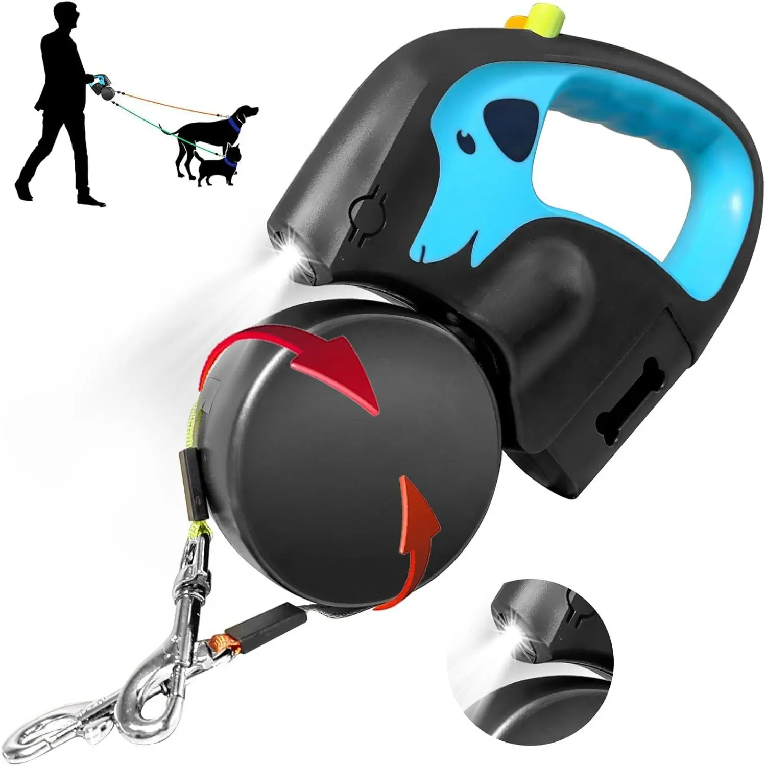 Dual-Head Auto-Retractable Pet Leash with USB Charging, Built-In Light, ABS Construction, Anti-Wear Cord for Dogs & Outdoor Cats, Ideal for Daily Strolls, Dual-Head Design