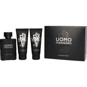 Salvatore Ferragamo Uomo Signature Set-Eau De Parfum Spray 3.4 Oz & Shampoo And Shower Gel 3.4 Oz & After Shave Balm 3.4 Oz For Men