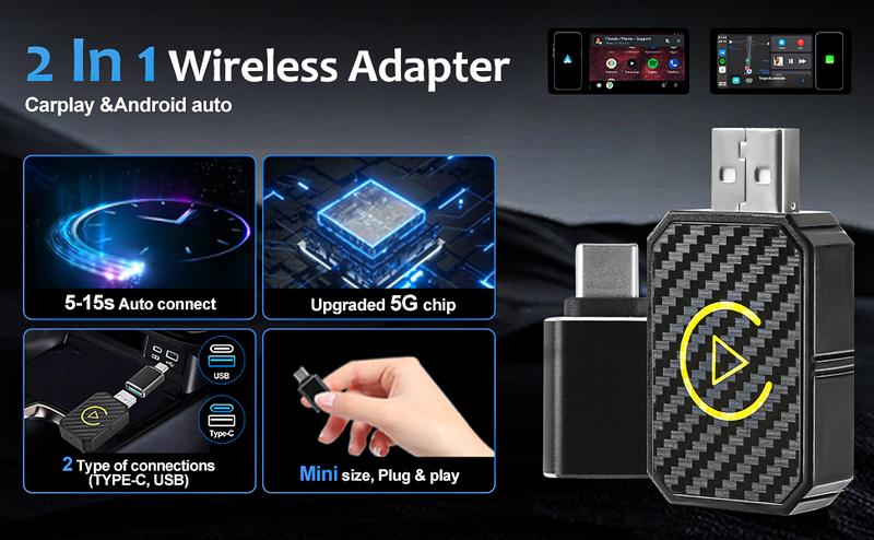 CarPlay Wireless CarPlay Adapter for Factory Wired Cars from 2016 Onwards 2-in-1 Wireless CarPlay & Android Auto Adapter Easier Connectivity Compatibility Stable Faster Automotive