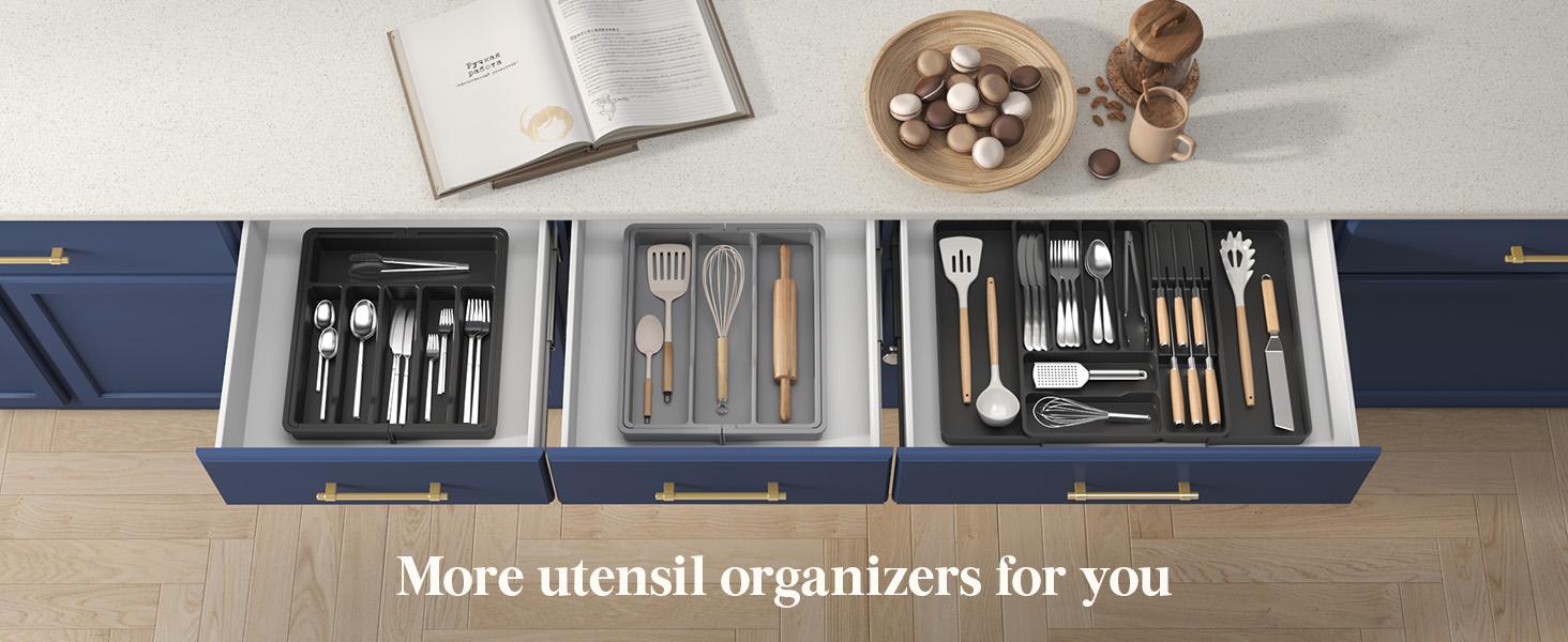 Lifewit Silverware Organizer for Kitchen Drawers, Expandable Utensil Tray with Removable Knife Block, Adjustable Cutlery & Flatware Holder, Large Lifewit Silverware Organizer for Kitchen Drawers, Expandable Utensil Tray with Removable Knife Block, Adjustable Cutlery & Flatware Holder, Large