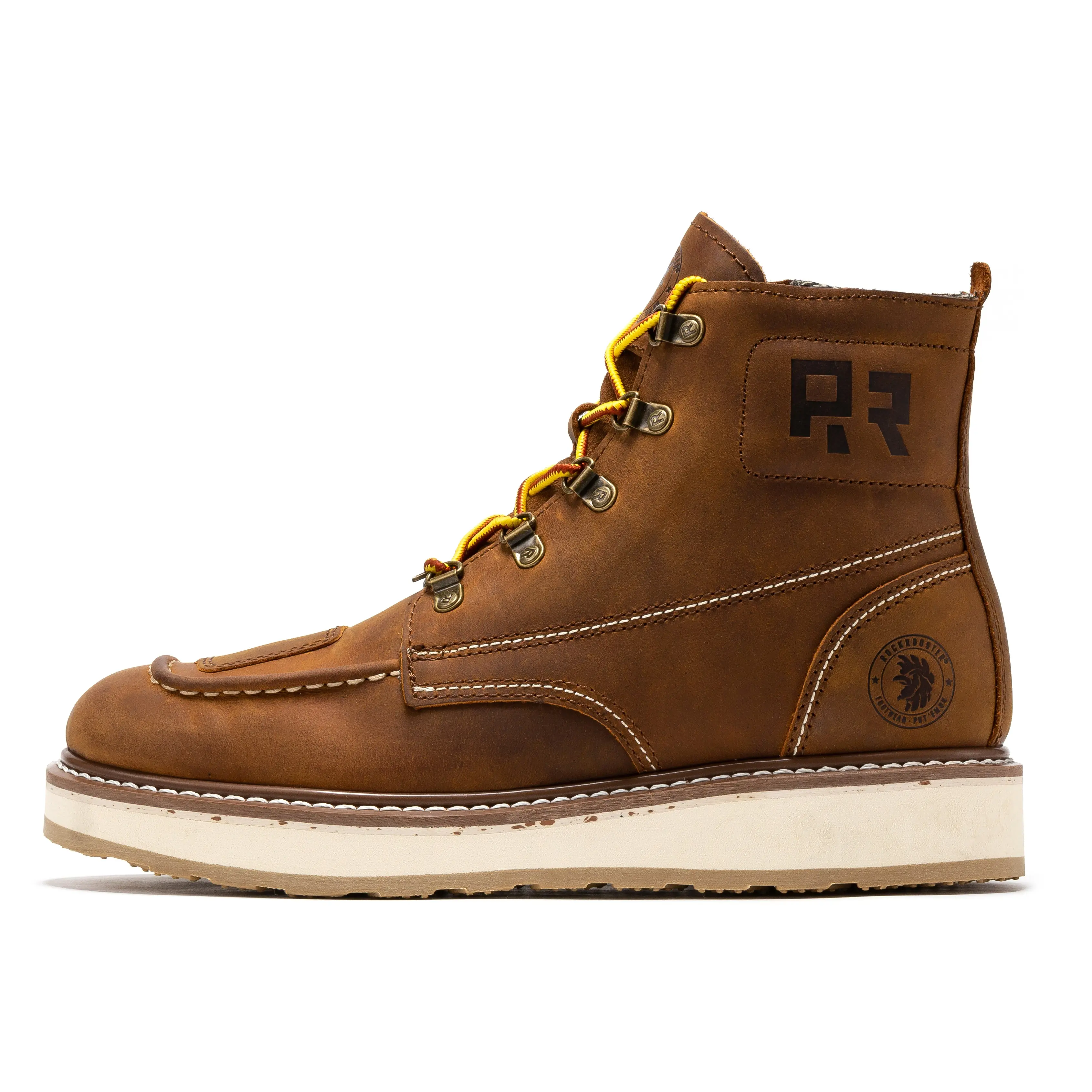 ROCKROOSTER Magnolia Sided Zip Steel Toe Wedge Work Boots for Men Footwear Walking Shoes Comfort Leather Lace Up  Boy Closed Bota SAP309ST