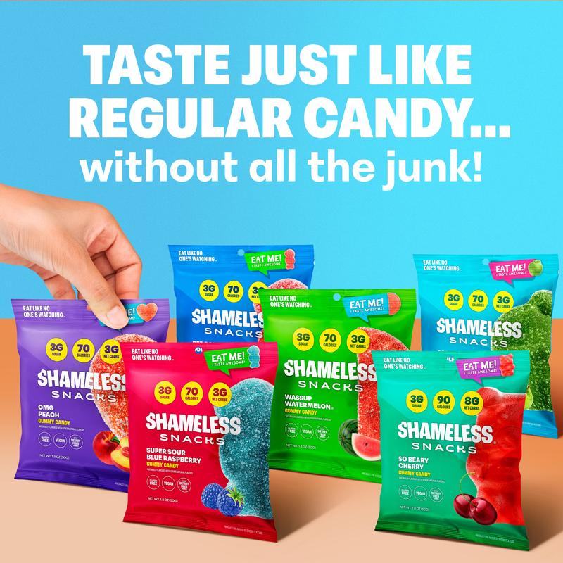 Shameless Snacks Variety Pack – Keto & Vegan Gummies (6 Bags), 3g Net Carbs, 3g Sugar, Gluten-Free, 70 calories per bag Candies Sweet
