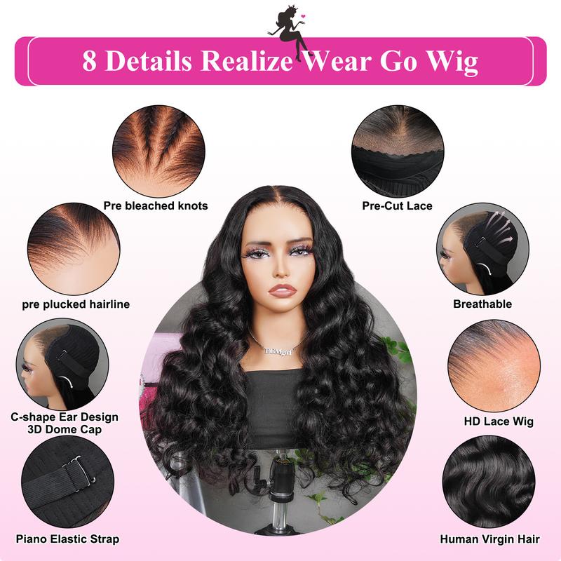 BGMgirl Body Wave Pre Bleached Pre Plucked 6*4 Wear Go 180% Density Glueless Pre Cut HD Lace Closure Human Hair Wig TikTokShopfalldealsforyou