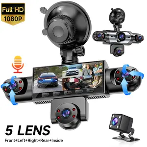 5-Lens Dash Cam, G-Sensor Car Camera,1080P Front +Rear+ Inside/Left/Right Cameras,Night Vision, Loop Recording, 24H Parking Mode,64GB Card Included (Requires Charging to Use),Father's Day Gift