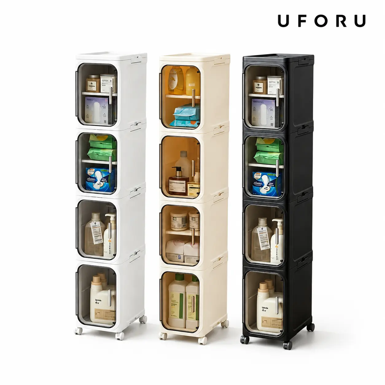 UFORU 1-4 Tier Tall Narrow Storage Cabinet, Plastic Slim Storage Organizer with Doors and Adjustable Shelves, Wheels, Stackable & Collapsible Storage Cabinet for Small Spaces, Bathroom, Kitchen Cupboard, bathroom organizer,dealsforyoudays,#SummerWins