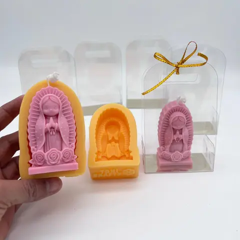2 pieces Virgin of Guadalupe + 5 crystal boxes candle mold