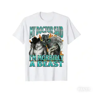 Funny Werewolf Meme T-Shirt - "My Doctor Said I'M Morbidly A Beast" - Men'S Horror Comedy Graphic Tee -  Perfect For Halloween, Werewolf Fans & Dark Humor Lovers, Halloween Clothes, Casual Wear, Sunset Design Shirt,