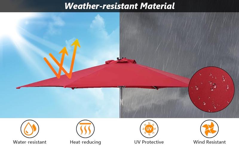 [Costway] 15/13ft Large Patio Umbrella with Solar LED Lights & Base, Extra Large Outdoor Twin Umbrella w/ 48 Lights, for Patio Garden Pool Lawn Backyard, Base Included-Deals for You Days