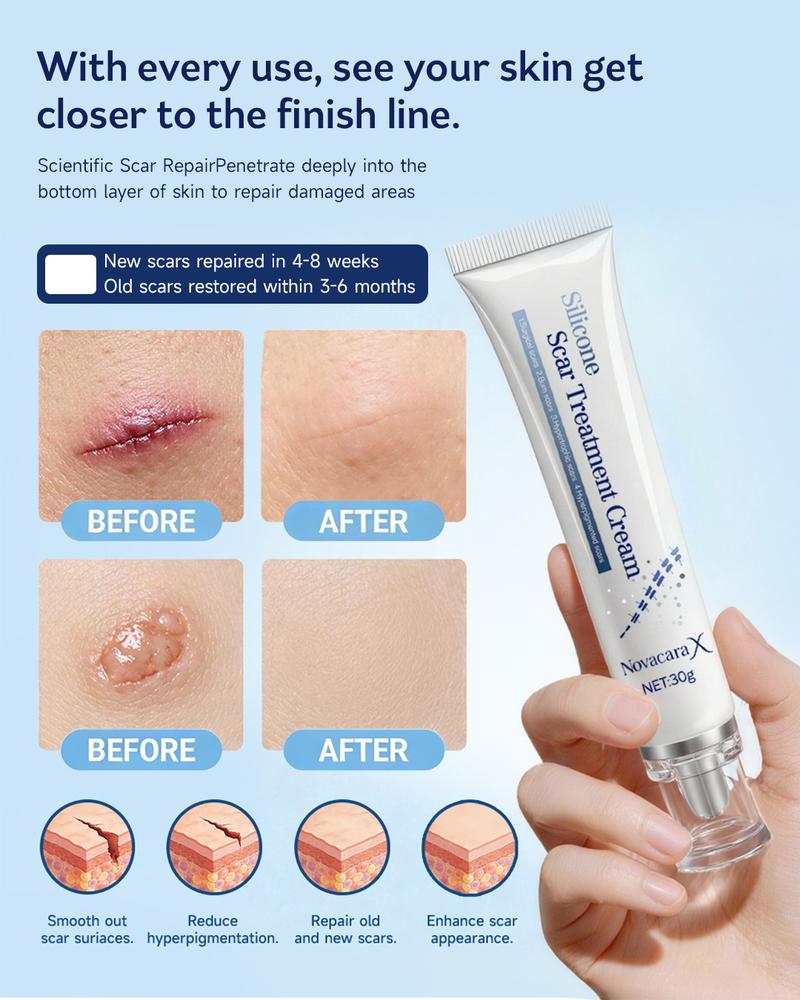 NovacaraX Medical Grade Silicone Scar Treatment Cream - Advanced Fade for Keloids C-Section Surgical Burns & Acne Marks - Safe for Adults Kids & Pregnant Women - FDA-Recommended Formula