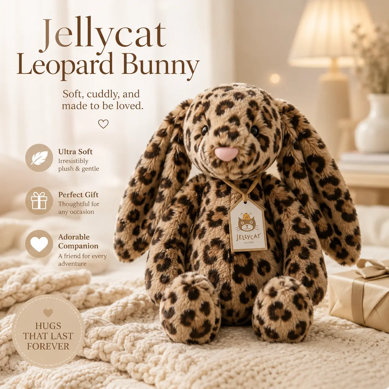 Jellycat Leopard Print Plush Bunny Toy - Viral Cartoon Rabbit Stuffed Toy, Cute Cartoon Style Dainty Collectible, Cute Animal Aesthetic for Kids, Free Jellycat Keychain, Cartoon Rabbit Stuffed Toys
