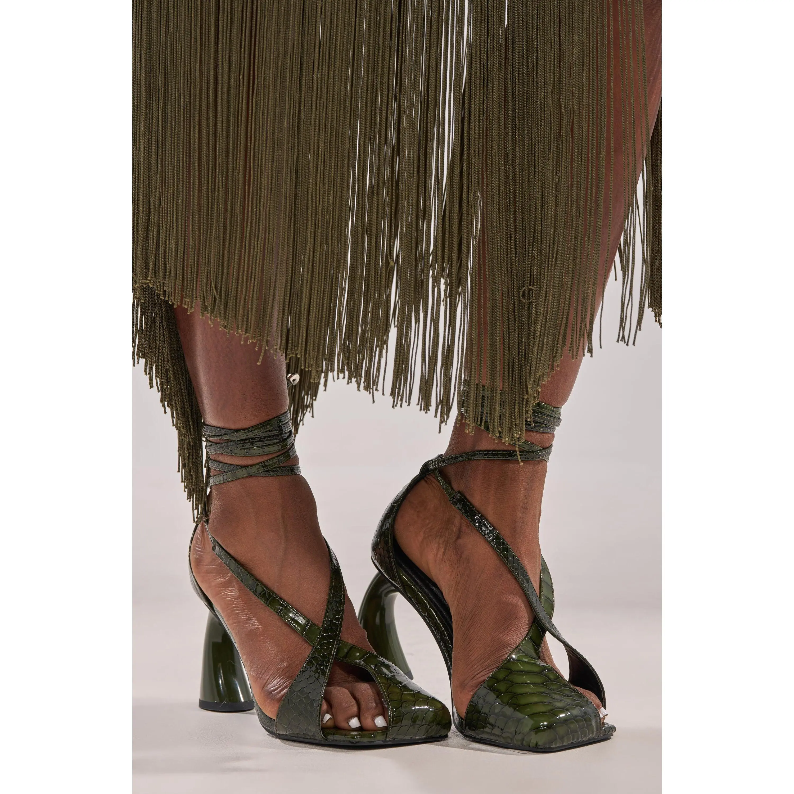 AZALEA WANG KELEDER OLIVE CROC PEEP TOE PUMP - TikTok Shop