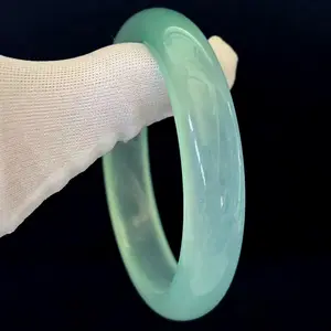 8.1 inch Inner Perimeter, Natural Translucent Light Green Jade Bangle Bracelet, Width 15 mm