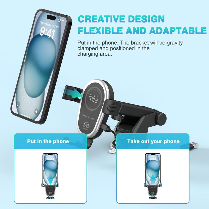 Wireless Car Charger,15W Fast Car Charger Phone Mount Holder fit for iPhone 16 15 14 13 12 Mini Pro Max 11 XR XS, Samsung Galaxy S24 Ultra S23 S22 S21+ Note 20, etc