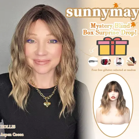Sunnymay Female Synthetic Bob Hair Wig - 21-23 Inches Shaggy Bob Cut with Bangs, Deep Wave, Headband, Chocolate Brown 「HOLLIS Aspen Cocoa」, Heat-Resistant Heat Friendly, Lightweight Glueless, Realistic, Comfortable Easy Wear