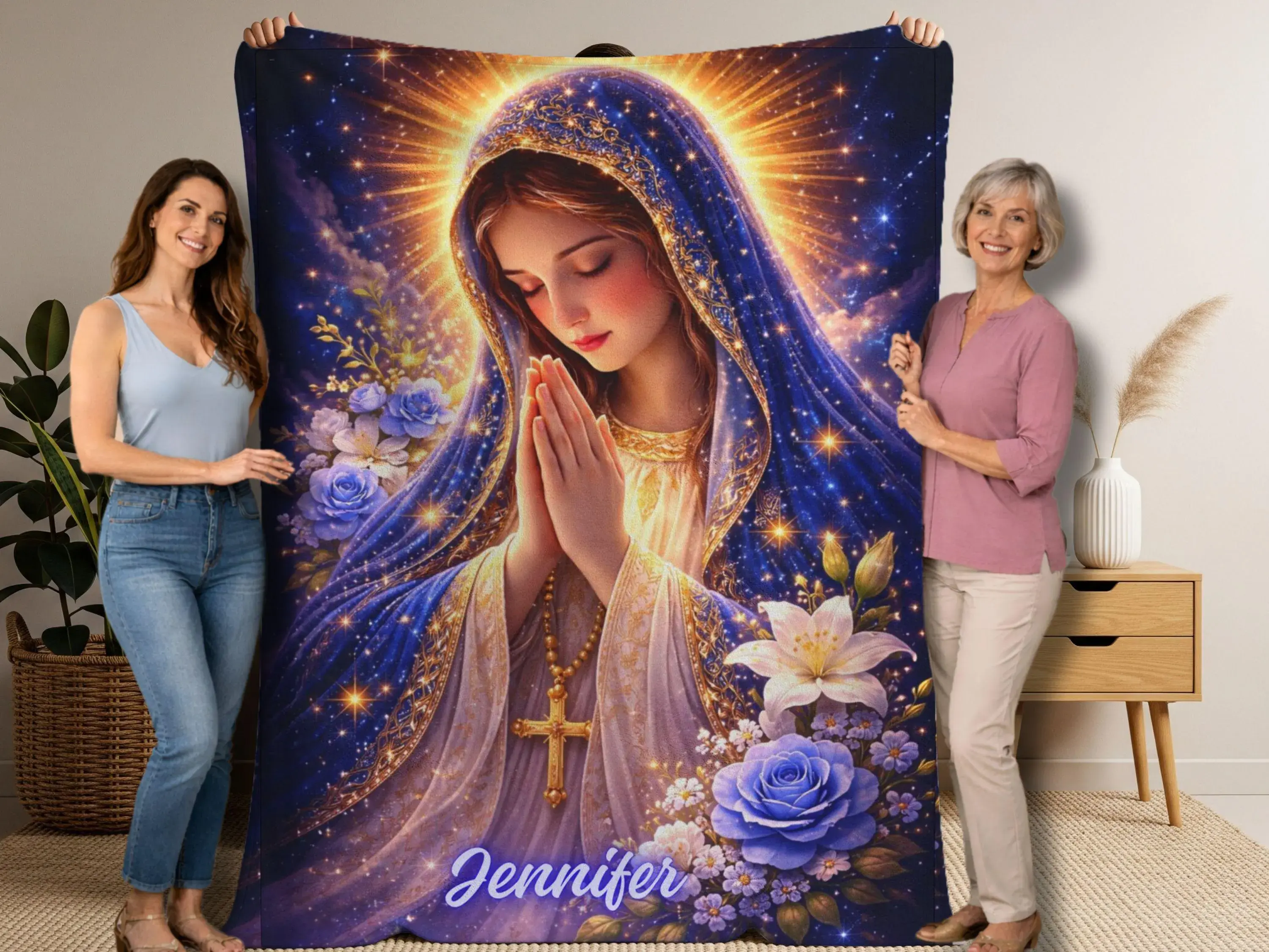 Personalized Virgin Mary Blanket Premium Quality Custom Name Christian Gift Mothers Day Religious Throw Catholic Gift Prayer Blanket