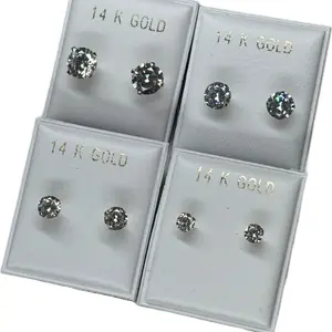 14K Gold Cz Stud Earrings Set - 7mm, 6mm, 5mm, 4mm - Elegant and Durable Jewelry for Women and Men
