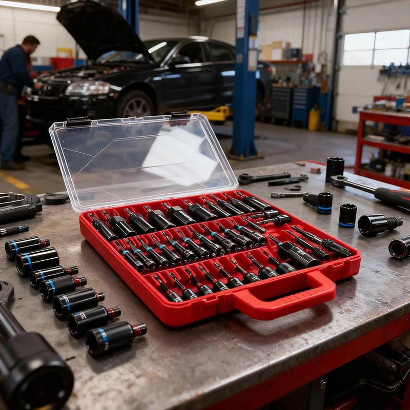 55Pcs Magnetic Impact Nut Driver Set,SAE & Metric Red Storage Case ,Socket Adapters & Quick Release Extension,MechanicEssentials