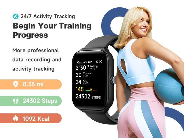 [Valentine's Day] Tukio 1.69'' Touch Screen Smartwatch with Fitness Tracker Sleep Monitor Pedometer Stopwatch for Fitness Enthusiasts Holiday Gift Wearable Device