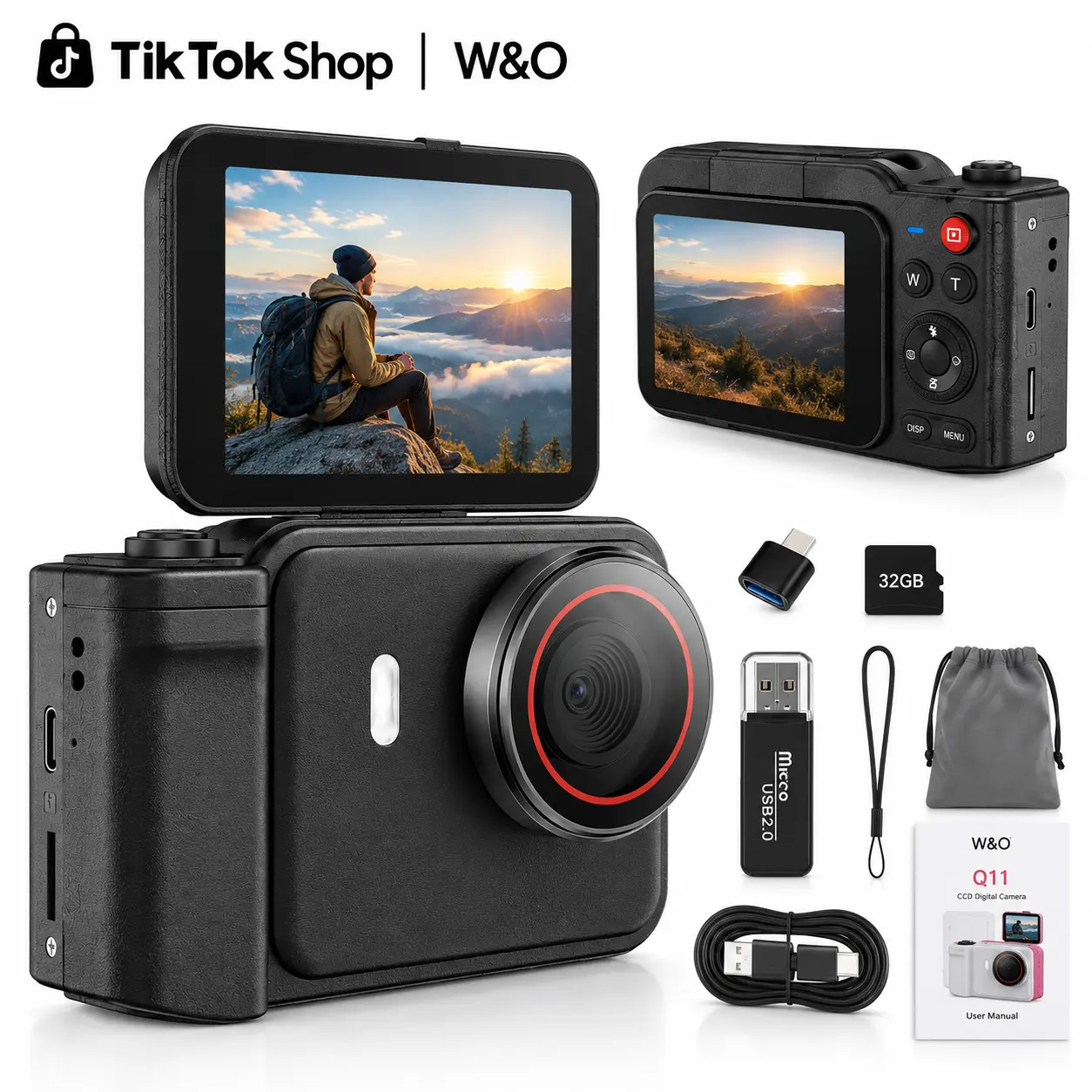 W&O Q11 4K Digital Camera for Beginners, Compact First Camera for Teens and Students, Selfie Camera for Everyday Photos, Creative Hobbies and Personal Video Recording