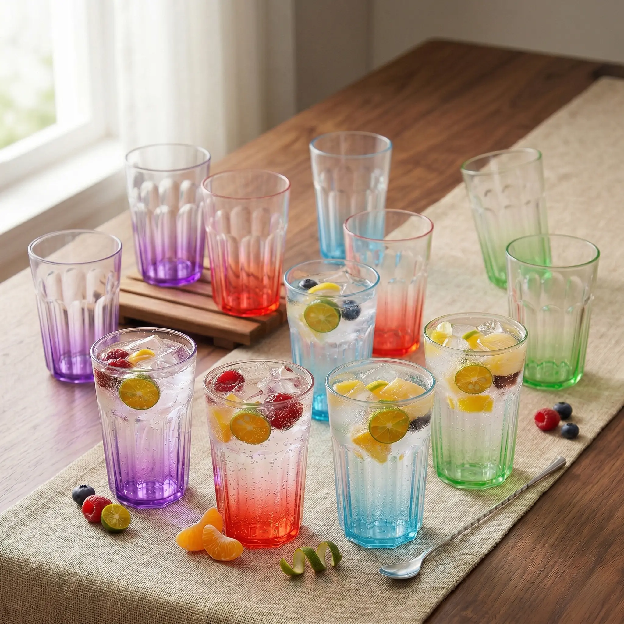 Reusable Plastic Cups Set of 12, BPA-Free Unbreakable Clear Water Drinking Glasses, 12 oz Stackable Tumblers for Juice, Kitchen, Outdoor & Party