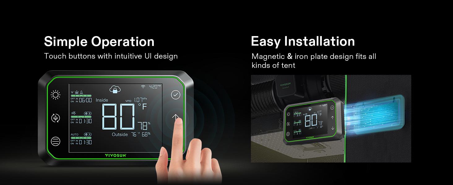 VIVOSUN AeroZesh S4 Inline Duct Fan, Quiet 4" 208 CFM Ventilation Exhaust Fan w/EC Motor and GrowHub E42A Temperature Humidity WiFi-Controller - for Heating Cooling Booster, Grow Tents, Hydroponics