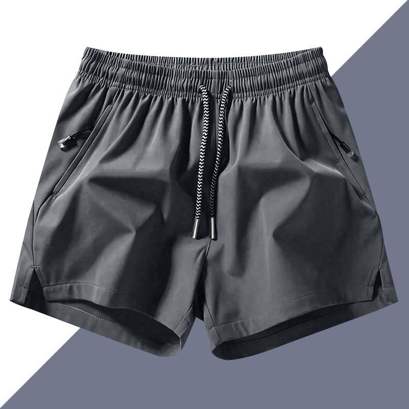 Men's sports shorts, summer casual quick-drying elastic belt drawstring shorts with zip pockets for long-lasting comfort, suitable for gyms and outdoor leisure activities