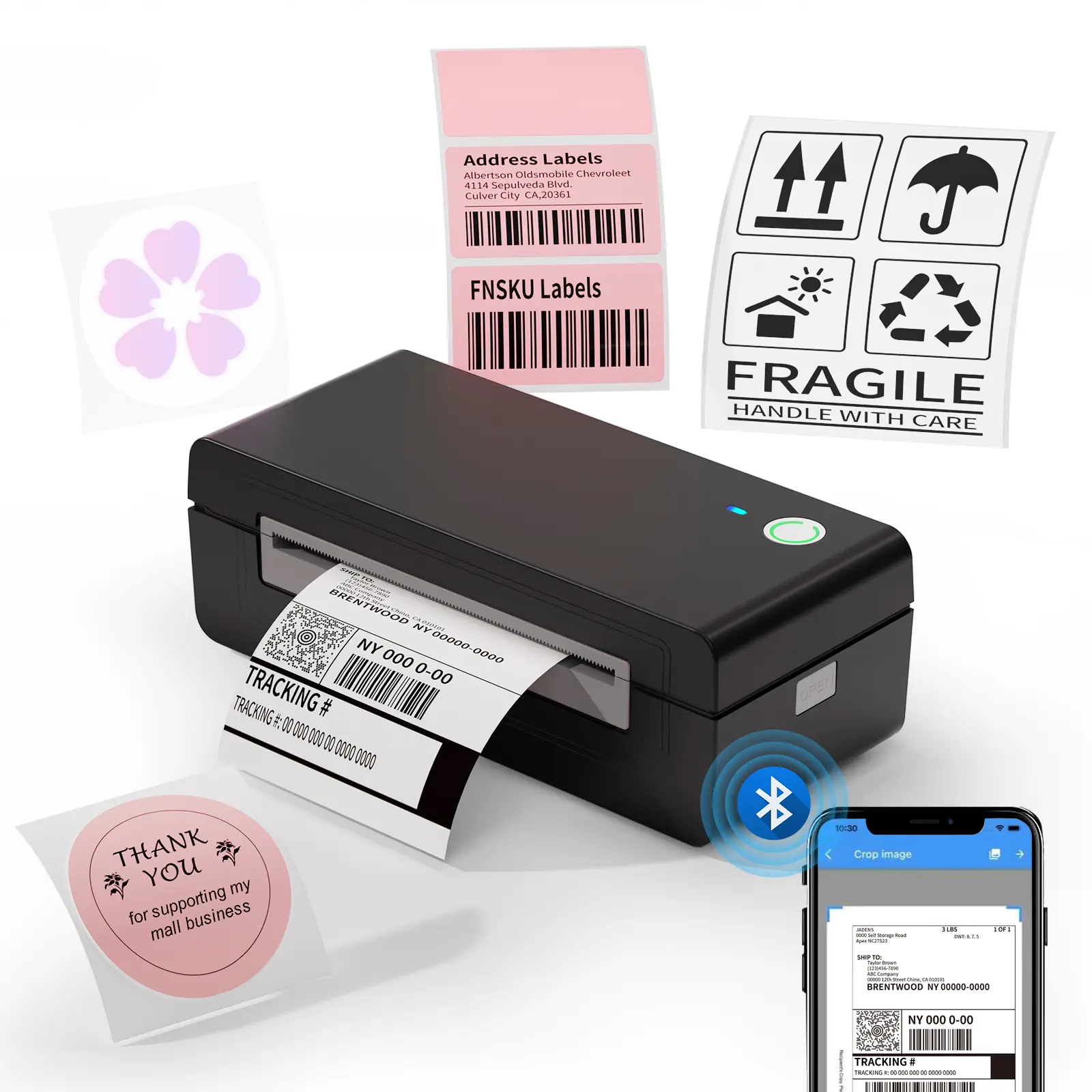 【Back To School】JADENS  Bluetooth Wireless Thermal Shipping Label Printer - Inkless, for Small Business, Compatible with iOS, Android, Windows, Mac, Chromebook, Ideal for Etsy, USPS, Inkless Printer, Label Printer For Small Business
